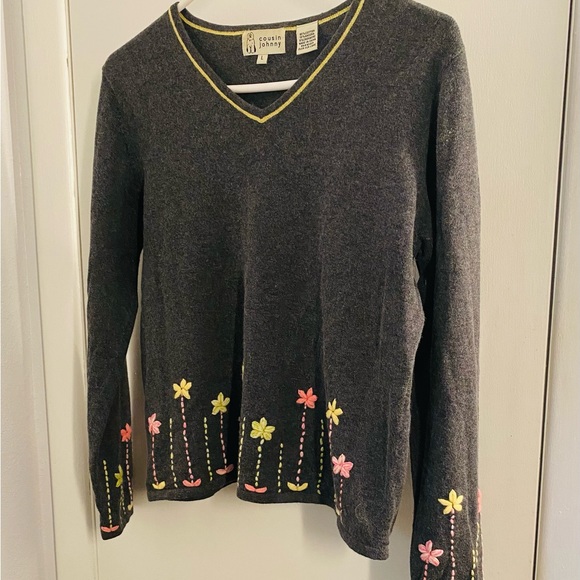 Anthropologie Cousin Johnny v-neck pullover, angora/cashmere blend (L) - Picture 3 of 7